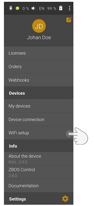 tap wifi setup menu
